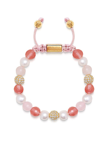 Nialaya Women's Beaded Bracelet Women's Beaded Bracelet with Pearl, Rose Quartz, Cherry Quartz and Gold